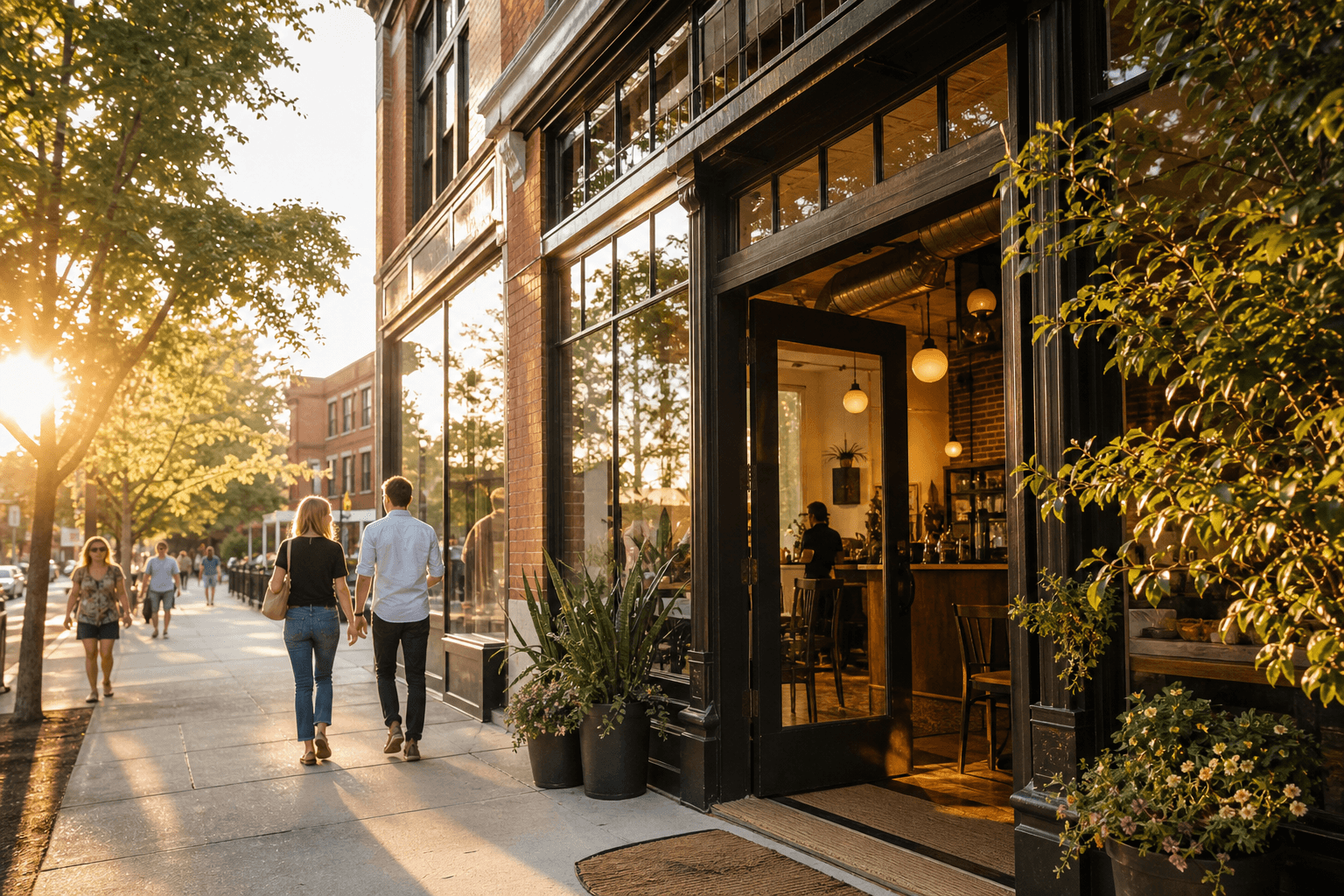 Welcoming Columbus neighborhood storefront in afternoon light